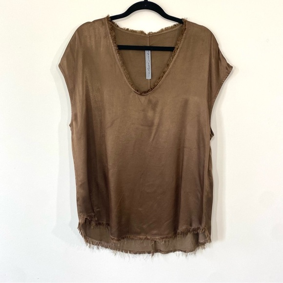 Raquel Allegra Pebble Satin Shell Bronze Brown Raw Hem 3 Large - Picture 4 of 7